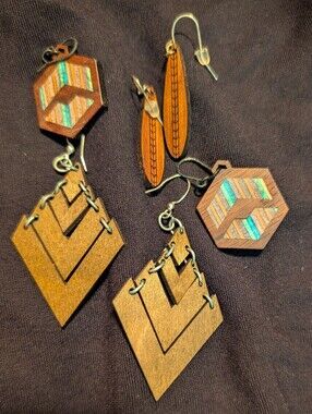 Lot Of Wood Earrings